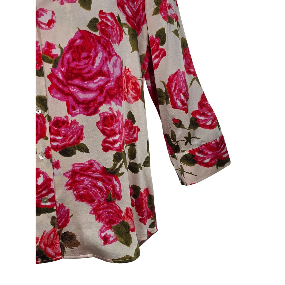 L'AGENCE 100% Silk Pink Rose Floral Top Womens M Split Neck Champagne *AS IS* - Picture 5 of 12